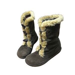 Earth Spirit Brown Suede Faux Fur Toggle Winter Boots Mid Calf
